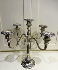 Silver Tone 5-Arm Metal Candelabra Candle Holder Polished Finish for Taper picture