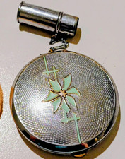 Vintage Silver Tone Floral Cosmetic Compact w/ Mirror & Powder Puff picture