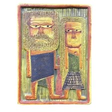 Marcello Fantoni Ceramic Wall Plaque Caveman and Woman picture