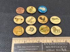 VTG Lot ANTIQUE 1890s Pepsin Gum Celluloid Animals Button Pins Whitehead & Hoag picture
