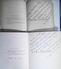 PAIR SIGNED 1944 Alexis Carrel [Nobel Prize] Inscribed To Pierre Lecomte du Nouy picture
