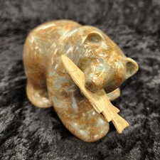 Eddie Lee Signed Soapstone Bear Sculpture Antler Fish Carving NW Art (26098) picture