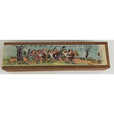 Vintage Hi-Ho Snow White Seven Dwarfs Wooden Pencil Box Secret Sliding Lid 9.25