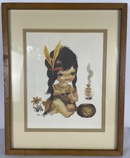 VTG MCM Big-Eyed Native American Thanksgiving Lithography Print Framed by Thayer picture