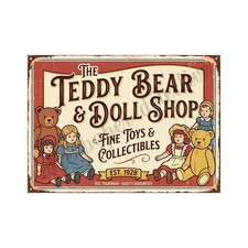 Vintage Advertising Sign Print Teddy Bear Doll Shop Retro 1940s, 5