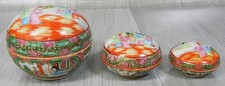 1800's Antique Chinese Famille Rose Medallion Porcelain Nesting Dresser Jars picture