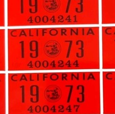1973 California License Plates Registration Sticker, YOM, CA DMV $12.00 each.  picture