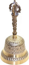 Hand Bell 6.8 Inch High Brass Antique Handbell Vintage Style Loud Solid Brass picture