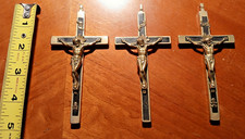 ANTIQUE LARGE VICTORIAN PECTORAL CROSS INLAID EBONY CRUCIFIX SKULL CROSSBONES picture