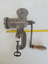 Antique BONA BEER No 8 Cast Iron Meat Grinder Hand Crank Clamp On German picture