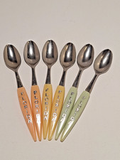 6 Vintage 1970s Retro Japanese Stainless Steel Florida Cocktail Spoons picture
