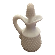 WESTMORELAND HOBNAIL MILK GLASS PITCHER CRUET WITH STOPPER VTG DECANTER picture