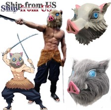 Demon Slayer Hashibira Inosuke Halloween Cosplay Costume Pants Apron Mask Set US picture