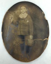 Antique Celluloid Photo Boy In Suit Portrait Oval, 13 x 10 inch, See Pics Damage picture