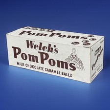 Vintage 1950's Welch's POM POMS Milk Chocolate Caramel Balls CANDY Display Box picture