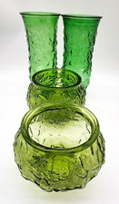 Vintage E.O. Brody Green Glass Vases Planters 4 Pc Lot MCM Avocado Textured picture