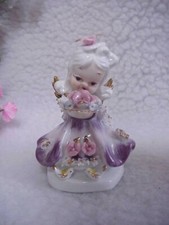 Lefton China KW8281 -Sunday's Child Angel - Tray of Flowers In Front 2 Birds picture