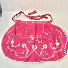Vtg Handcrafted Apron Portugal Festive Bohemian Stitched Hot Pink picture