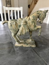Vintage 7.25” T  Warhorse Tang Dynasty Style Cast Iron Horse Statue Figure-Japan picture