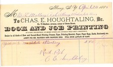 1886 receipt Chas E Houghtaling Book Printing E L Mallory Letterhead Albany NY picture