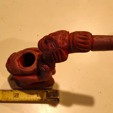 vintage terracotta clay smoking pipe crafted in a folk-art style Never Been Used picture