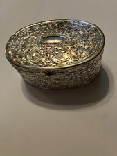 Vintage Oval Silver-plated Trinket Jewelry box with Velvet Lining picture