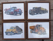 Vintage 1975 Mack Trucks 75th Anniversary Prints Set 4 Framed Truck History picture
