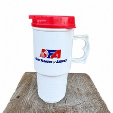 Vintage Dairy Farmers of America DFA Insulated Travel Mug Red Lid White 7in RARE picture