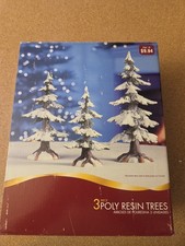 Vintage 1998 Poly Resin Christmas Village Trees Snow Covered NEW IN BOX 3 Pc Set picture