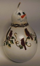 Hand Painted Dry Gourd CARDINAL on SNOWMAN picture