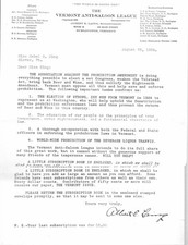 Vermont Anti Saloon League 1924 Letter & Broadvide Constitutional Amendment picture