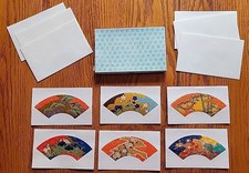 Japanese Fukui Asahido Kyoto Fan  Watermarked Note card Set of 6 vtg Unused SEE  picture