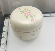 1985 Teleflora Trinket Box. Pink And Green Floral Ceramic Removable Lid. picture