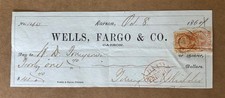 1867 Carson City Nevada NV Revenue Stamp Wells Fargo Check H M Yerington Kidder picture