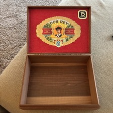 Vintage Don Rey Wooden Cigar Box 15 Cents Inner Stamp picture