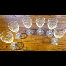 Set of 6 Vintage Etched Floral Glass Cordials picture