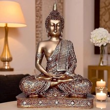 25cm Golden Buddha Statue Meditating Sitting Idol Home Decor Gift Showpiece picture