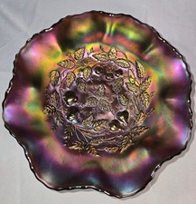 Antique Northwood Carnival Glass Bowl Footed Three Fruits Meander Spatula  picture