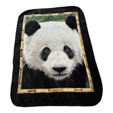 PANDA BEAR Large THROW BLANKET Portrait w/ BAMBOO Giant Shavel 60” X 80” Figure picture