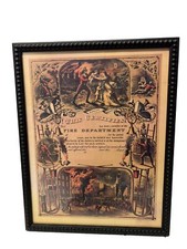 Antique 1877 Currier Ives Lithograph Volunteer Firefighter Discharge Certificate picture