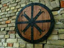 Medieval Wooden Shield Battle Ready Shield for Wall decoration 24'' inch LARP picture