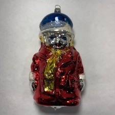 Vintage West German Mercury Glass Figural Boy Child Red Coat Christmas Ornament picture