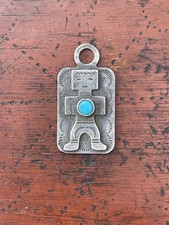 Vintage Fred Harvey Era Sterling Turquoise Kachina Man Fob Pendant picture