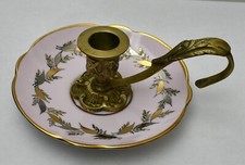 Antique Salisbury England Fine Bone China & Stamped Brass Candle Holder Rare picture