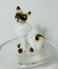 Vintage Porcelain Cat Figurine - 3” Tall Free Standing Sitting Siamese Cat picture
