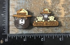 Vintage Pin Set Of SMOKEY THE BEAR Prevent Wildfires Lapel Hat Pins Plastic picture