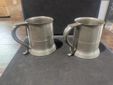 Set Of 2 Manning Bowman 133 Pewter Glass Bottom Tankard Beer Mugs VINTAGE picture