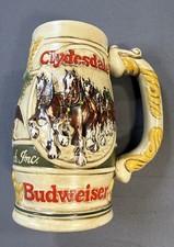 Vintage Budweiser Beer Stein of Clydesdales Pulling a Beer Wagon Busch 90s Mug picture