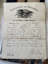 Spanish American War 1899 US Discharge Papers Honorable Discharge Leather Sheath picture