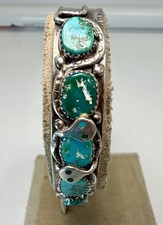 EFFIE C ZUNI STERLING SILVER TURQUOISE SNAKE CUFF BRACELET picture